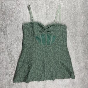 FREE PEOPLE Green Stretch Lace Tank Adjustable Straps Size XS
